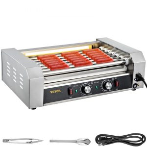 Cooking Equipment | Hot Dog Roller, 18 Hot Dog Capacity 7 Rollers, 1050W Stainless Steel Cook Warmer Machine with Dual Temp Control, LED Light and Detachable Drip Tray, Sausage Grill Cooker for Kitchen Restaurant Cooking Equipment Cooking Equipment