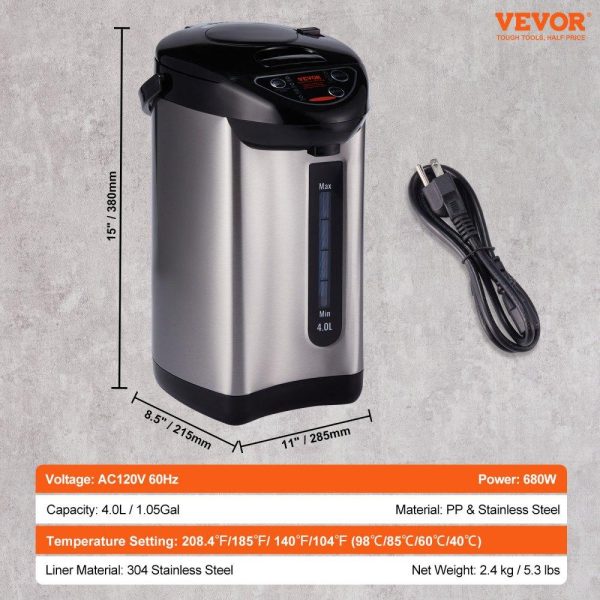 Cooking Equipment | Hot Water Dispenser, Adjustable 4 Temperatures Water Boiler and Warmer, 304 Stainless Steel Countertop Water Heater, 3-Way Dispense for Tea, Coffee and Baby Formula, 4L/135 oz Cooking Equipment Cooking Equipment