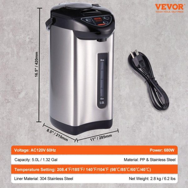 Cooking Equipment | Hot Water Dispenser, Adjustable 4 Temperatures Water Boiler and Warmer, 304 Stainless Steel Countertop Water Heater, 3-Way Dispense for Tea, Coffee and Baby Formula, 5L/169 oz Cooking Equipment Cooking Equipment