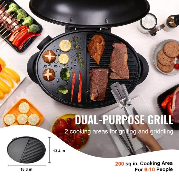 Cooking Equipment | Indoor/Outdoor Electric Grill, 1800W 200sq.in Electric BBQ Grill with Zone Grilling Surface, Removable Stand, Non-stick Patio Grill with Adjustable Temperature for Party Camping Yard Cooking Equipment Cooking Equipment