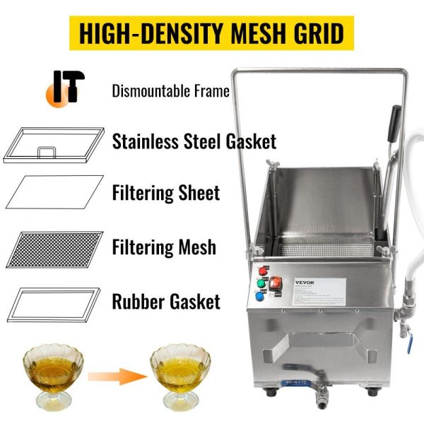 Cooking Equipment | Mobile Fryer Filter, 116 LBS/58 L/15.32 Gal Capacity, 300W Oil Filtration System with 5 L/min Flow Rate, Frying Oil Filtering System with 10 L/min Pump Wheels Oil Hose, 110V/60Hz Cooking Equipment Cooking Equipment