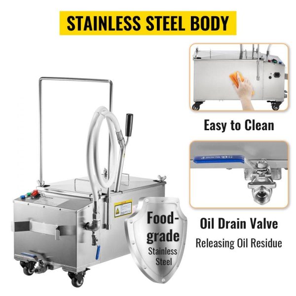 Cooking Equipment | Mobile Fryer Filter, 116 LBS/58 L/15.32 Gal Capacity, 300W Oil Filtration System with 5 L/min Flow Rate, Frying Oil Filtering System with 10 L/min Pump Wheels Oil Hose, 110V/60Hz Cooking Equipment Cooking Equipment