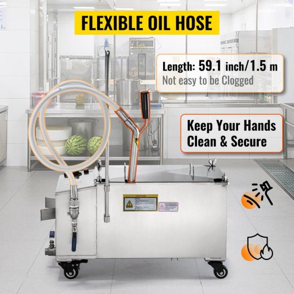 Cooking Equipment | Mobile Fryer Filter, 116 LBS/58 L/15.32 Gal Capacity, 300W Oil Filtration System with 5 L/min Flow Rate, Frying Oil Filtering System with 10 L/min Pump Wheels Oil Hose, 110V/60Hz Cooking Equipment Cooking Equipment