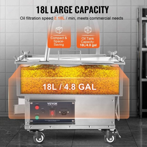 Cooking Equipment | Mobile Fryer Filter, 18L Oil Tank Capacity, Oil Filtration System with 10 L/min Oil Filtration Speed, Mobile Frying Oil Filtering System with Swivel Wheels, Oil Hose for Restaurant Burger Stores Cooking Equipment Cooking Equipment