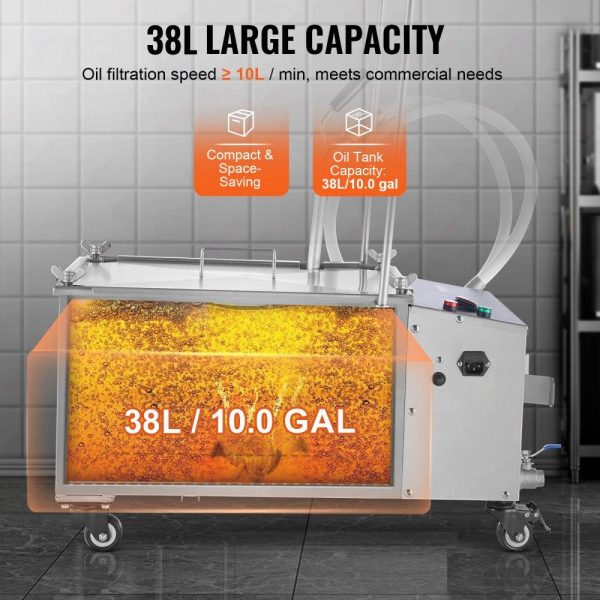 Cooking Equipment | Mobile Fryer Filter, 38L Oil Tank Capacity, Oil Filtration System with 10 L/min Oil Filtration Speed, Mobile Frying Oil Filtering System with Swivel Wheels, Oil Hose for Restaurant Burger Stores Cooking Equipment Cooking Equipment