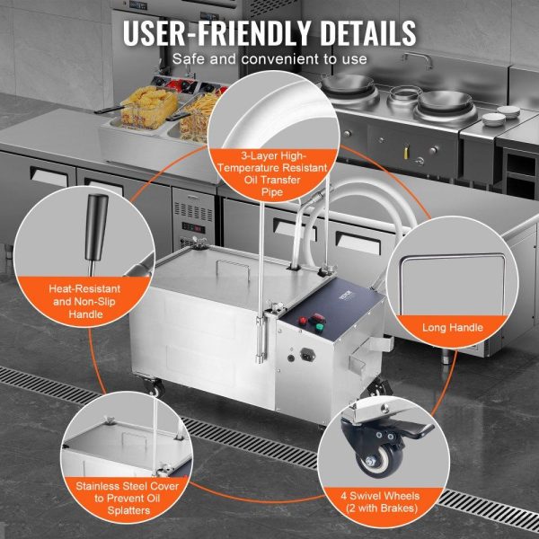 Cooking Equipment | Mobile Fryer Filter, 38L Oil Tank Capacity, Oil Filtration System with 10 L/min Oil Filtration Speed, Mobile Frying Oil Filtering System with Swivel Wheels, Oil Hose for Restaurant Burger Stores Cooking Equipment Cooking Equipment