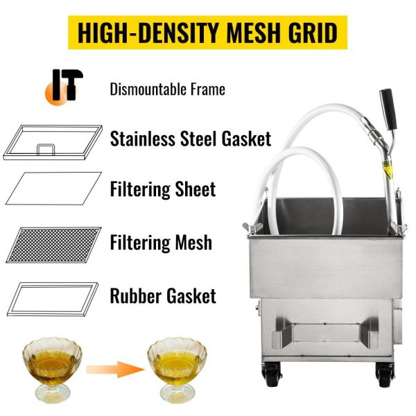 Cooking Equipment | Mobile Fryer Filter, 44 LBS/22 L/5.8 Gal Capacity, 300W Oil Filtration System with 5 L/min Flow Rate, Mobile Frying Oil Filtering System with 10 L/min Pump & Oil Hose, 110V/60Hz Cooking Equipment Cooking Equipment