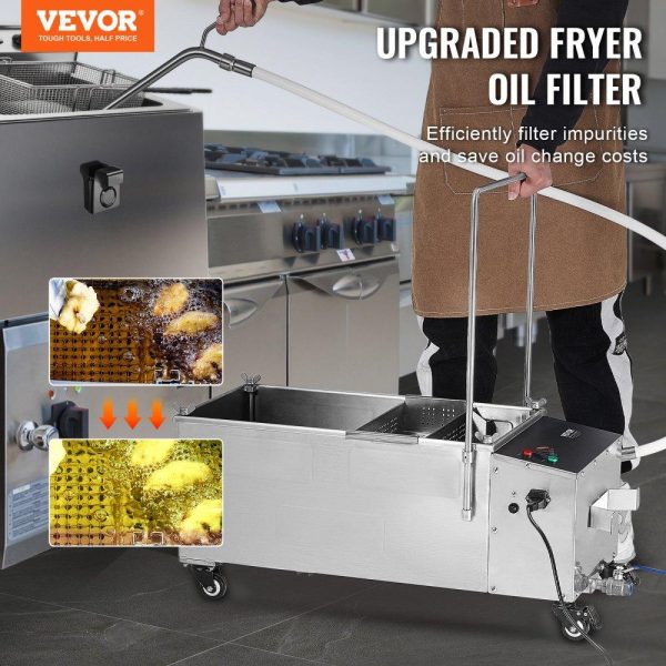 Cooking Equipment | Mobile Fryer Filter, 55L Oil Tank Capacity, Oil Filtration System with 10 L/min Oil Filtration Speed, Mobile Frying Oil Filtering System with Swivel Wheels, Oil Hose for Restaurant Burger Stores Cooking Equipment Cooking Equipment