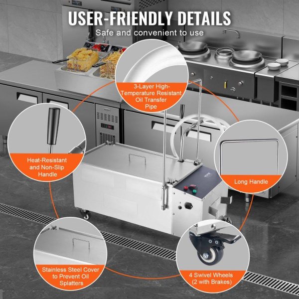 Cooking Equipment | Mobile Fryer Filter, 55L Oil Tank Capacity, Oil Filtration System with 10 L/min Oil Filtration Speed, Mobile Frying Oil Filtering System with Swivel Wheels, Oil Hose for Restaurant Burger Stores Cooking Equipment Cooking Equipment