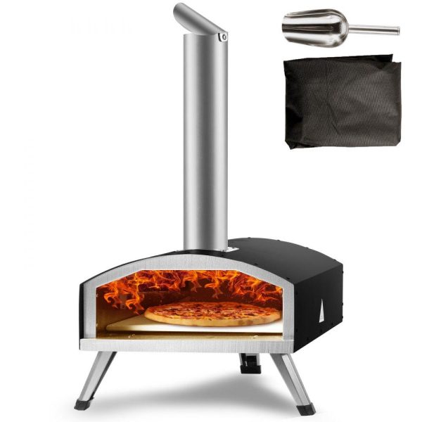 Cooking Equipment | Outdoor Oven 12-inch Pellet and Charcoal Fired Maker, Portable Outside Stainless Steel Grill with Pizza Stone, Waterproof Cover, Shovel, Wood Burner for Backyard Camping, Black Cooking Equipment Cooking Equipment