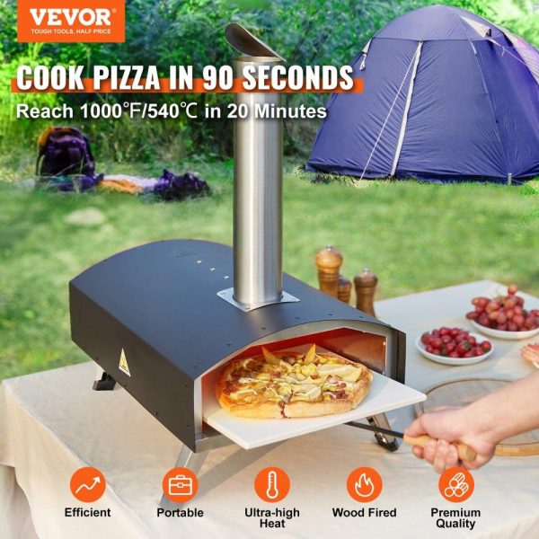 Cooking Equipment | Outdoor Oven 12-inch Pellet and Charcoal Fired Maker, Portable Outside Stainless Steel Grill with Pizza Stone, Waterproof Cover, Shovel, Wood Burner for Backyard Camping, Black Cooking Equipment Cooking Equipment