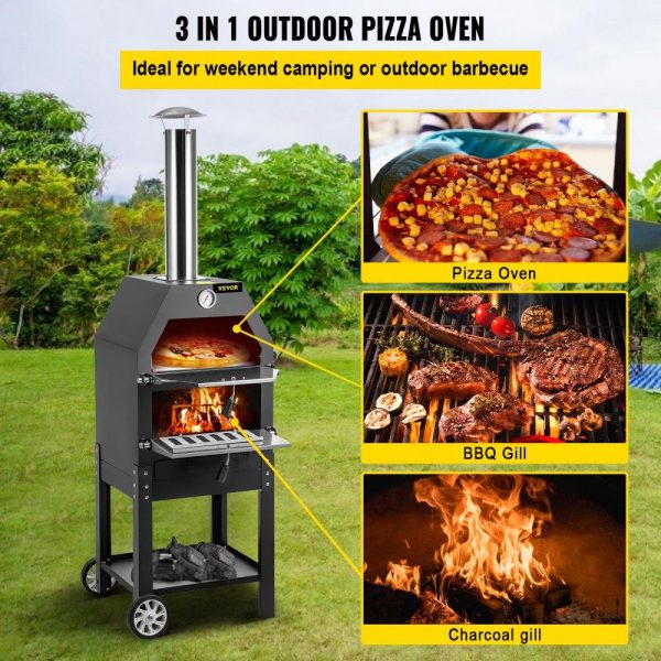 Cooking Equipment | Outdoor Pizza Oven, 12″ Wood Fire Oven, 2-Layer Pizza Oven Wood Fired, Wood Burning Outdoor Pizza Oven with 2 Removable Wheels, 700℉ Max Temperature Wood Fired Pizza Maker Ovens for Barbecue Cooking Equipment Cooking Equipment