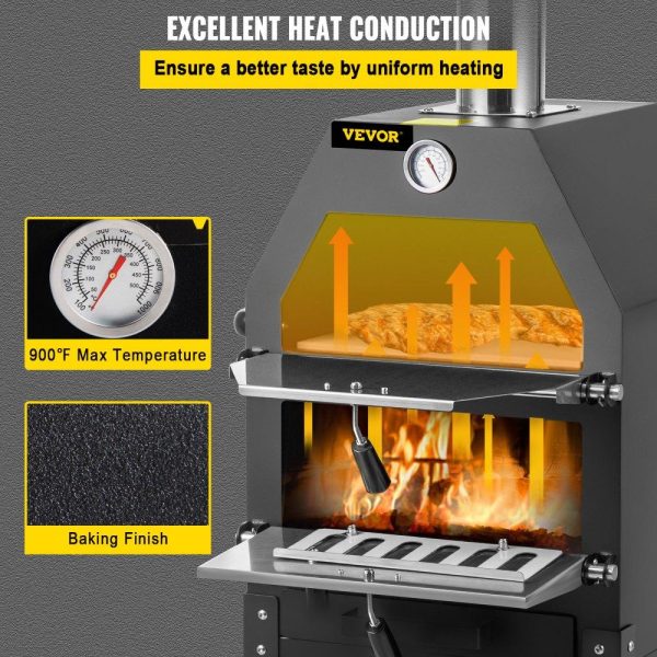 Cooking Equipment | Outdoor Pizza Oven, 12″ Wood Fire Oven, 2-Layer Pizza Oven Wood Fired, Wood Burning Outdoor Pizza Oven with 2 Removable Wheels, 700℉ Max Temperature Wood Fired Pizza Maker Ovens for Barbecue Cooking Equipment Cooking Equipment