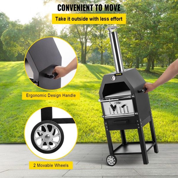 Cooking Equipment | Outdoor Pizza Oven, 12″ Wood Fire Oven, 2-Layer Pizza Oven Wood Fired, Wood Burning Outdoor Pizza Oven with 2 Removable Wheels, 700℉ Max Temperature Wood Fired Pizza Maker Ovens for Barbecue Cooking Equipment Cooking Equipment