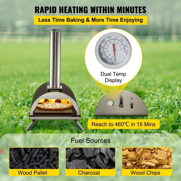 Cooking Equipment | Outdoor Pizza Oven 12″,Wood Fired Oven with Feeding Port,Wood Pellet Burning Pizza Maker Ovens 932℉Max Temperature Stainless Steel Portable Pizza Ovens with Accessories for Outdoor Cooking. Cooking Equipment Cooking Equipment