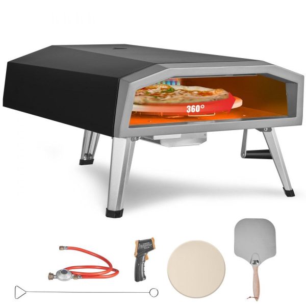 Cooking Equipment | Outdoor Pizza Oven, 16-inch, Gas Fired Pizza Maker, Portable Outside Stainless Steel Pizza Grill with 360° Rotatable Pizza Stone, Waterproof Cover, Peel, IR Thermometer, Gas Burner, CSA Listed Cooking Equipment Cooking Equipment