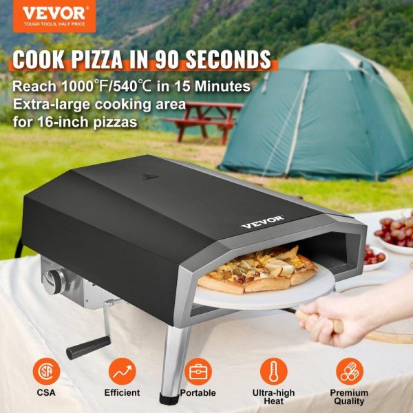 Cooking Equipment | Outdoor Pizza Oven, 16-inch, Gas Fired Pizza Maker, Portable Outside Stainless Steel Pizza Grill with 360° Rotatable Pizza Stone, Waterproof Cover, Peel, IR Thermometer, Gas Burner, CSA Listed Cooking Equipment Cooking Equipment