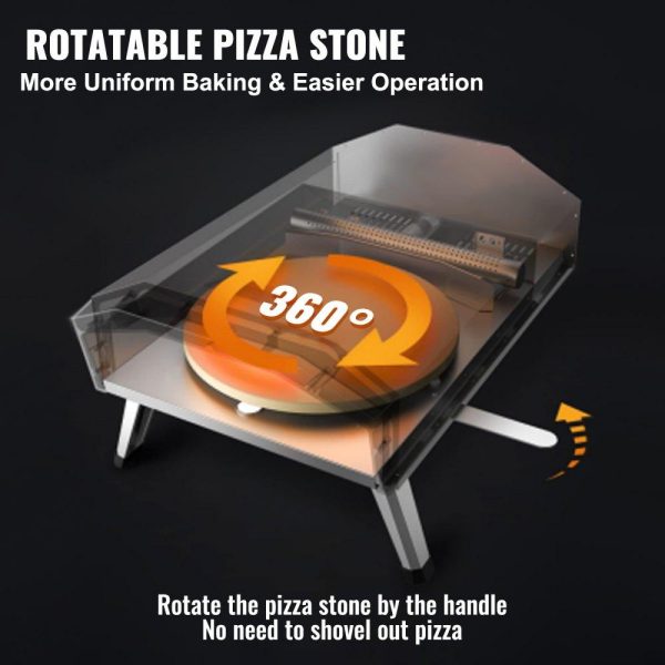 Cooking Equipment | Outdoor Pizza Oven, 16-inch, Gas Fired Pizza Maker, Portable Outside Stainless Steel Pizza Grill with 360° Rotatable Pizza Stone, Waterproof Cover, Peel, IR Thermometer, Gas Burner, CSA Listed Cooking Equipment Cooking Equipment