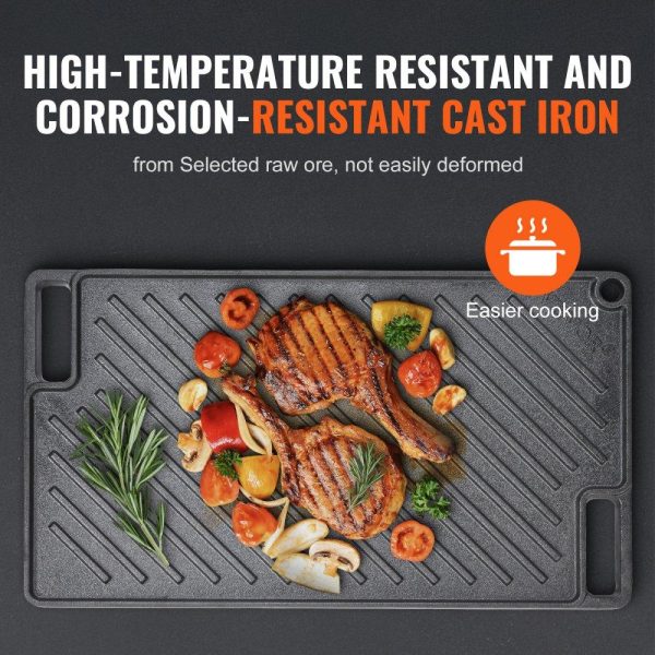 Cooking Equipment | Reversible Grill/Griddle, 9.7″x16.7″ Pre-Seasoned Cast Iron Griddle, Rectangular Double Burner Griddle Pan, Non-Stick Family Pan Cookware with Handles, Flat Top Plate for BBQ, Gas Grill, Black Cooking Equipment Cooking Equipment