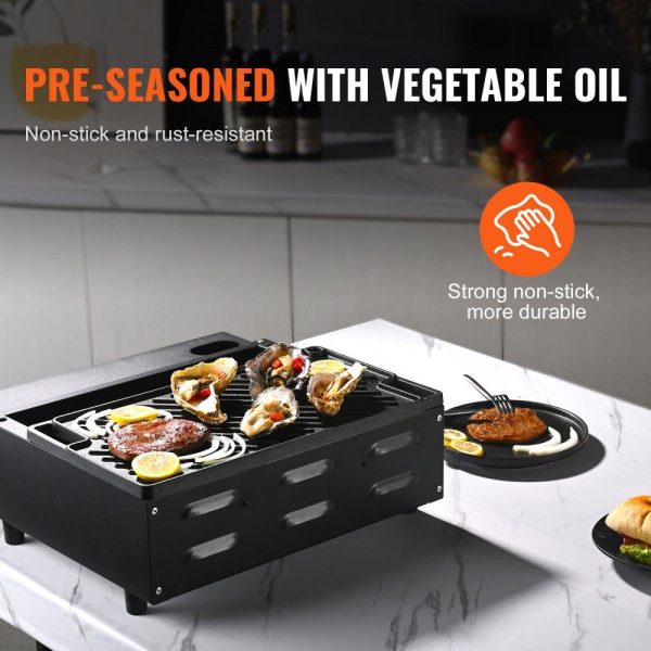 Cooking Equipment | Reversible Grill/Griddle, 9.7″x16.7″ Pre-Seasoned Cast Iron Griddle, Rectangular Double Burner Griddle Pan, Non-Stick Family Pan Cookware with Handles, Flat Top Plate for BBQ, Gas Grill, Black Cooking Equipment Cooking Equipment