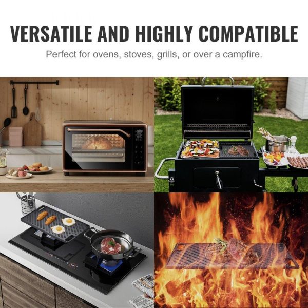 Cooking Equipment | Reversible Grill/Griddle, 9.7″x16.7″ Pre-Seasoned Cast Iron Griddle, Rectangular Double Burner Griddle Pan, Non-Stick Family Pan Cookware with Handles, Flat Top Plate for BBQ, Gas Grill, Black Cooking Equipment Cooking Equipment