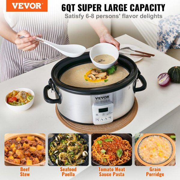 Cooking Equipment | Slow Cooker, 6QT 240W Electric Slow Cooker Pot with 3-Level Heat Settings, Digital Slow Cookers with 20 Hours Max Timer, Locking Lid, Ceramic Inner Pot for Home/Commercial Use Cooking Equipment Cooking Equipment