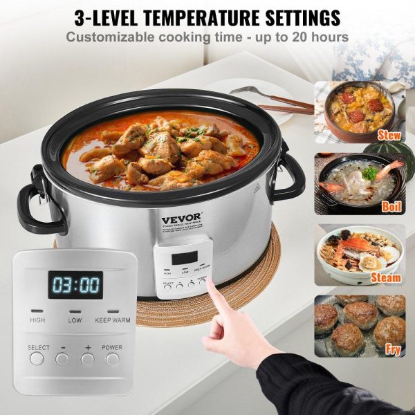 Cooking Equipment | Slow Cooker, 6QT 240W Electric Slow Cooker Pot with 3-Level Heat Settings, Digital Slow Cookers with 20 Hours Max Timer, Locking Lid, Ceramic Inner Pot for Home/Commercial Use Cooking Equipment Cooking Equipment