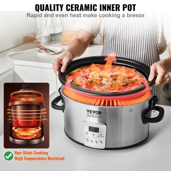 Cooking Equipment | Slow Cooker, 6QT 240W Electric Slow Cooker Pot with 3-Level Heat Settings, Digital Slow Cookers with 20 Hours Max Timer, Locking Lid, Ceramic Inner Pot for Home/Commercial Use Cooking Equipment Cooking Equipment