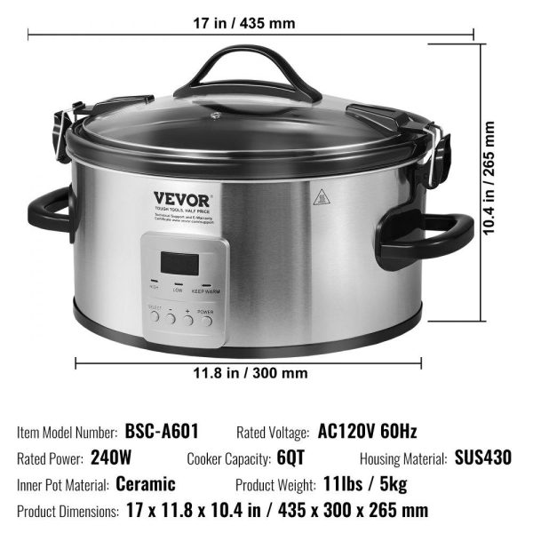 Cooking Equipment | Slow Cooker, 6QT 240W Electric Slow Cooker Pot with 3-Level Heat Settings, Digital Slow Cookers with 20 Hours Max Timer, Locking Lid, Ceramic Inner Pot for Home/Commercial Use Cooking Equipment Cooking Equipment