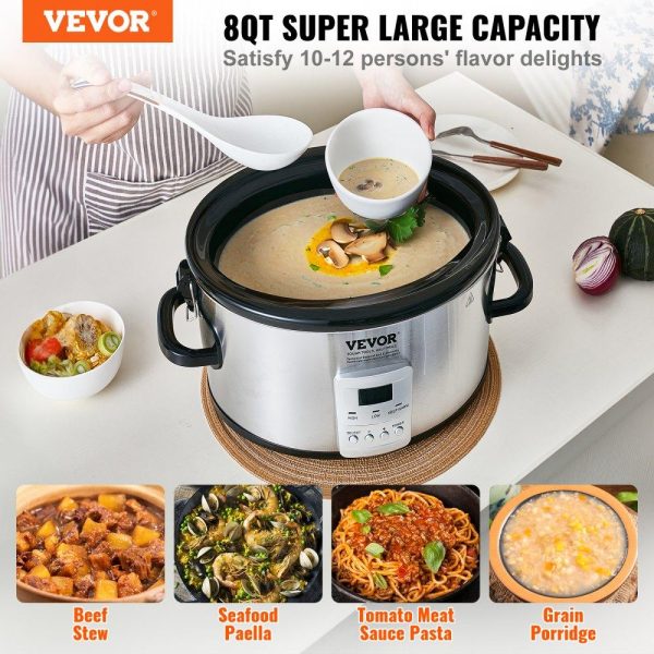 Cooking Equipment | Slow Cooker, 8QT 320W Electric Slow Cooker Pot with 3-Level Heat Settings Digital Slow Cookers with 20 Hours Max Timer, Locking Lid, Ceramic Inner Pot for Home/Commercial Use Cooking Equipment Cooking Equipment