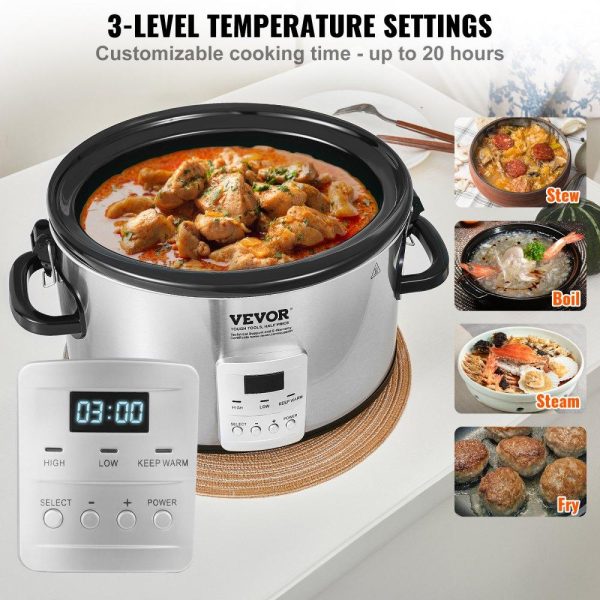 Cooking Equipment | Slow Cooker, 8QT 320W Electric Slow Cooker Pot with 3-Level Heat Settings Digital Slow Cookers with 20 Hours Max Timer, Locking Lid, Ceramic Inner Pot for Home/Commercial Use Cooking Equipment Cooking Equipment