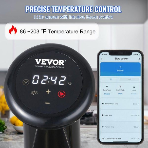 Cooking Equipment | Sous Vide Machine, Bluetooth Wi-Fi Connect App Control Sous Vide Cooker, 1200W Immersion Circulator, Digital Display Control, 86-203℉ Temperature and Timer, IPX7 Waterproof, Fast Heating Cooking Equipment Cooking Equipment