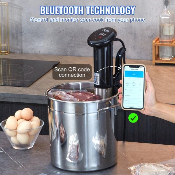 Cooking Equipment | Sous Vide Machine, Bluetooth Wi-Fi Connect App Control Sous Vide Cooker, 1200W Immersion Circulator, Digital Display Control, 86-203℉ Temperature and Timer, IPX7 Waterproof, Fast Heating Cooking Equipment Cooking Equipment