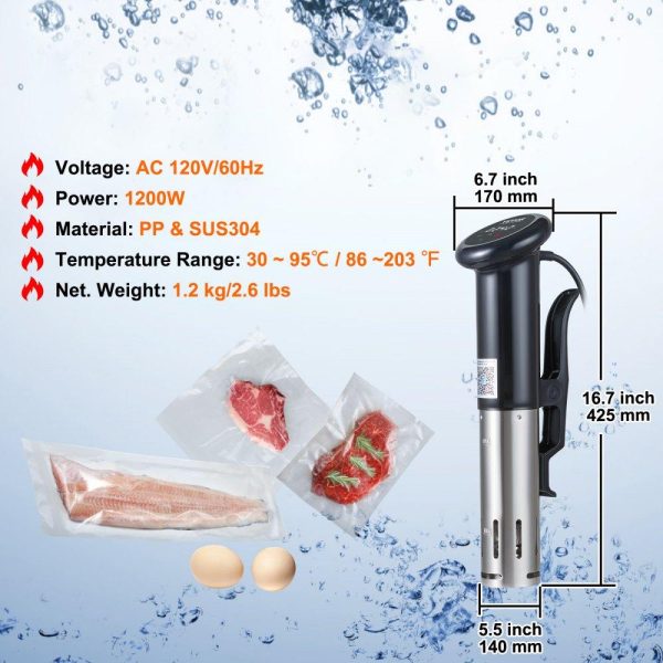 Cooking Equipment | Sous Vide Machine, Bluetooth Wi-Fi Connect App Control Sous Vide Cooker, 1200W Immersion Circulator, Digital Display Control, 86-203℉ Temperature and Timer, IPX7 Waterproof, Fast Heating Cooking Equipment Cooking Equipment