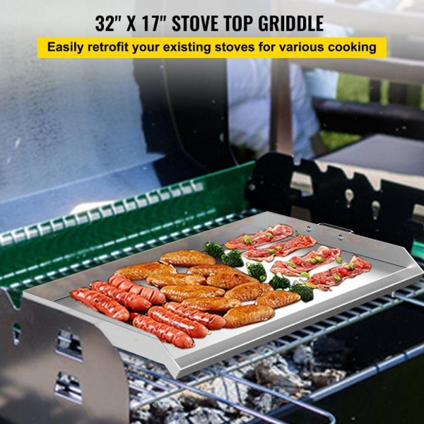 Cooking Equipment | Stainless Steel Griddle,32″ X 17″ Universal Flat Top Rectangular Plate , BBQ Charcoal/Gas Grill with 2 Handles and Grease Groove with Hole，Grills for Camping, Tailgating and Parties . Cooking Equipment Cooking Equipment