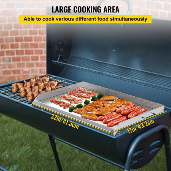 Cooking Equipment | Stainless Steel Griddle,32″ X 17″ Universal Flat Top Rectangular Plate , BBQ Charcoal/Gas Grill with 2 Handles and Grease Groove with Hole，Grills for Camping, Tailgating and Parties . Cooking Equipment Cooking Equipment