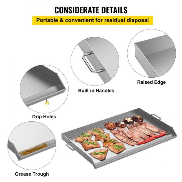 Cooking Equipment | Stainless Steel Griddle,32″ X 17″ Universal Flat Top Rectangular Plate , BBQ Charcoal/Gas Grill with 2 Handles and Grease Groove with Hole，Grills for Camping, Tailgating and Parties . Cooking Equipment Cooking Equipment