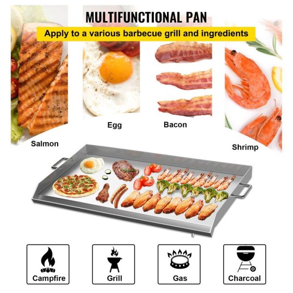 Cooking Equipment | Stainless Steel Griddle,32″ X 17″ Universal Flat Top Rectangular Plate , BBQ Charcoal/Gas Grill with 2 Handles and Grease Groove with Hole，Grills for Camping, Tailgating and Parties . Cooking Equipment Cooking Equipment