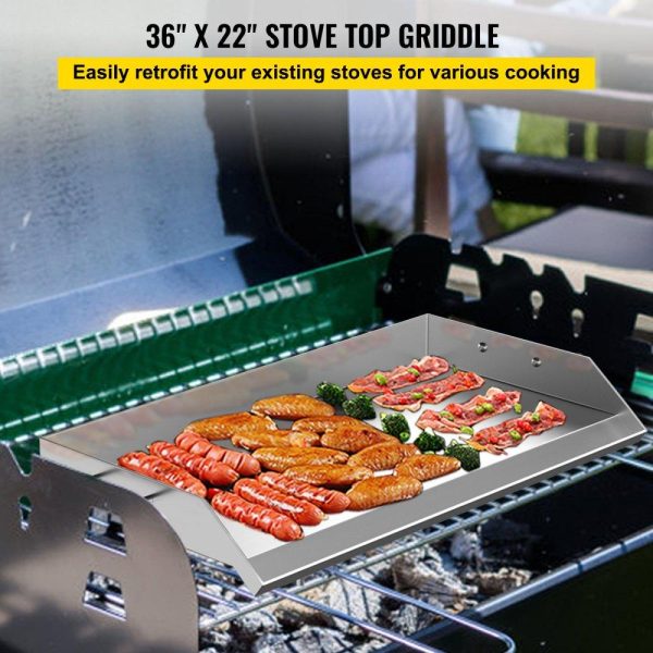 Cooking Equipment | Stainless Steel Griddle,36″ x 22″ Universal Flat Top Rectangular Plate, BBQ Charcoal/Gas Non-Stick Grill with 2 Handles and Grease Groove with Hole?Grills for Camping, Tailgating and Parties Cooking Equipment Cooking Equipment