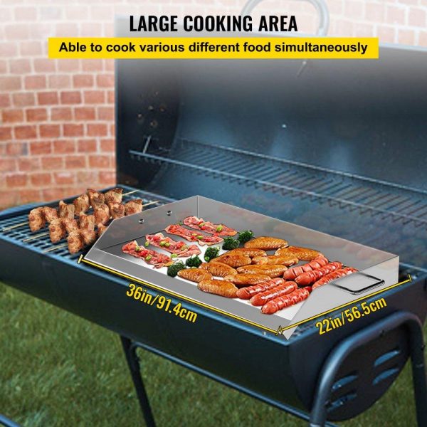 Cooking Equipment | Stainless Steel Griddle,36″ x 22″ Universal Flat Top Rectangular Plate, BBQ Charcoal/Gas Non-Stick Grill with 2 Handles and Grease Groove with Hole?Grills for Camping, Tailgating and Parties Cooking Equipment Cooking Equipment