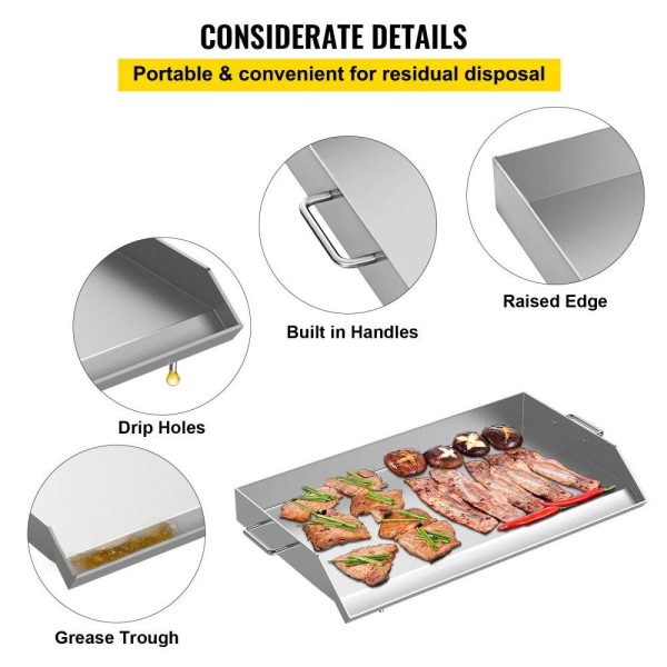 Cooking Equipment | Stainless Steel Griddle,36″ x 22″ Universal Flat Top Rectangular Plate, BBQ Charcoal/Gas Non-Stick Grill with 2 Handles and Grease Groove with Hole?Grills for Camping, Tailgating and Parties Cooking Equipment Cooking Equipment