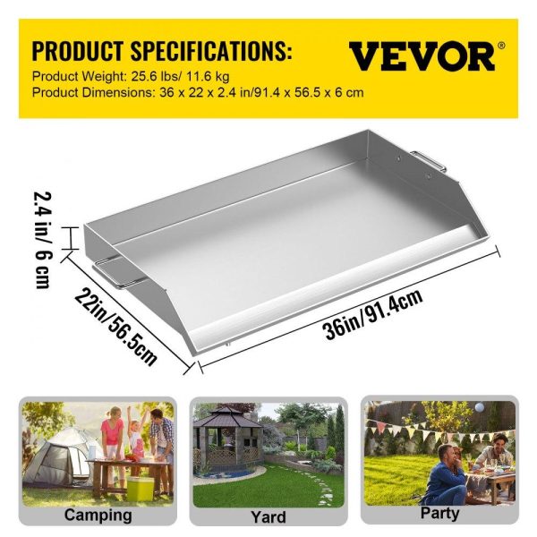 Cooking Equipment | Stainless Steel Griddle,36″ x 22″ Universal Flat Top Rectangular Plate, BBQ Charcoal/Gas Non-Stick Grill with 2 Handles and Grease Groove with Hole?Grills for Camping, Tailgating and Parties Cooking Equipment Cooking Equipment