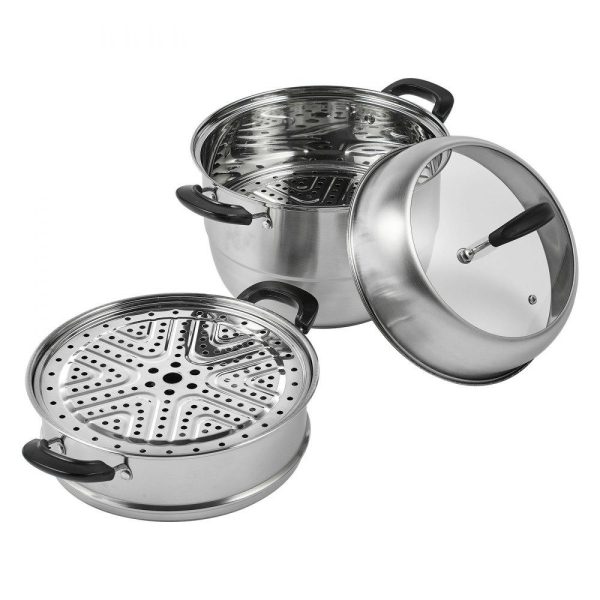 Cooking Equipment | Steamer Pot 11in/28cm, 3 Tier Steamer Pot for Cooking with 8.5QT Stock Pot, Vegetable Steamer & 2 Steaming Tray, Food-Grade 304 Stainless Steel Food Steamer Cookware for Gas Electric Stove Grill Cooking Equipment Cooking Equipment