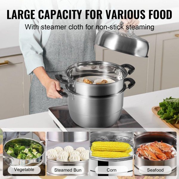 Cooking Equipment | Steamer Pot 11in/28cm, 3 Tier Steamer Pot for Cooking with 8.5QT Stock Pot, Vegetable Steamer & 2 Steaming Tray, Food-Grade 304 Stainless Steel Food Steamer Cookware for Gas Electric Stove Grill Cooking Equipment Cooking Equipment