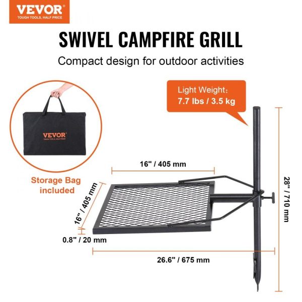 Cooking Equipment | Swivel Campfire Grill, Fire Pit Grill Grate over Fire Pits, Heavy Duty Steel Grill Grates, 360° Adjustable Open Fire Outdoor Cooking Equipment, Portable Camp Fire Racks for Camping Outdoor BBQ Cooking Equipment Cooking Equipment