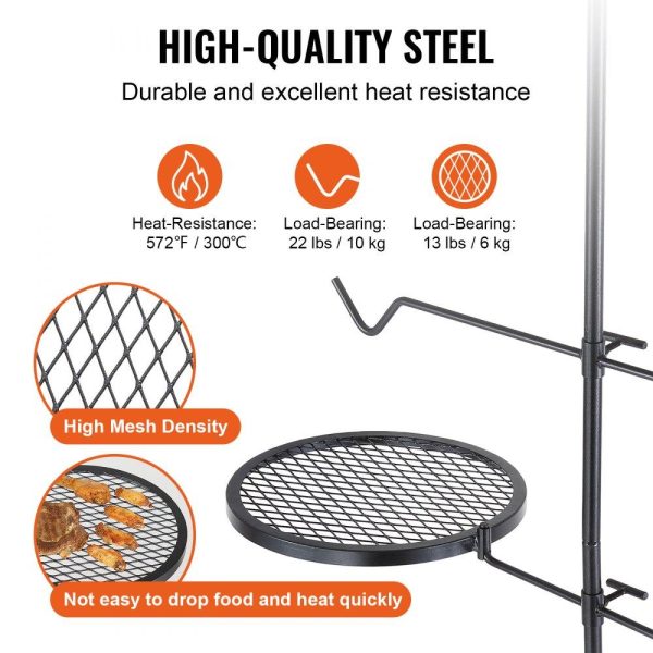 Cooking Equipment | Swivel Campfire Grill, Fire Pit Grill Grate over Fire Pits, Heavy Duty Steel Grill Grates, 360° Adjustable Open Fire Outdoor Cooking Equipment, Portable Camp Fire Racks for Camping Outdoor BBQ Cooking Equipment Cooking Equipment