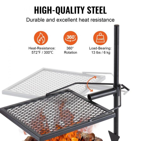 Cooking Equipment | Swivel Campfire Grill, Fire Pit Grill Grate over Fire Pits, Heavy Duty Steel Grill Grates, 360° Adjustable Open Fire Outdoor Cooking Equipment, Portable Camp Fire Racks for Camping Outdoor BBQ Cooking Equipment Cooking Equipment