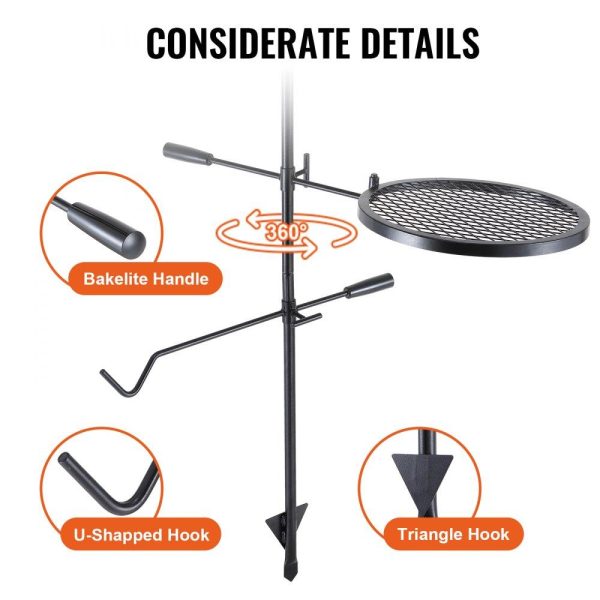 Cooking Equipment | Swivel Campfire Grill, Fire Pit Grill Grate over Fire Pits, Heavy Duty Steel Grill Grates, 360° Adjustable Open Fire Outdoor Cooking Equipment, Portable Camp Fire Racks for Camping Outdoor BBQ Cooking Equipment Cooking Equipment