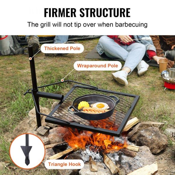 Cooking Equipment | Swivel Campfire Grill, Fire Pit Grill Grate over Fire Pits, Heavy Duty Steel Grill Grates, 360° Adjustable Open Fire Outdoor Cooking Equipment, Portable Camp Fire Racks for Camping Outdoor BBQ Cooking Equipment Cooking Equipment