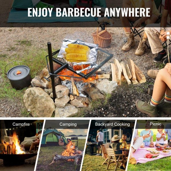 Cooking Equipment | Swivel Campfire Grill, Fire Pit Grill Grate over Fire Pits, Heavy Duty Steel Grill Grates, 360° Adjustable Open Fire Outdoor Cooking Equipment, Portable Camp Fire Racks for Camping Outdoor BBQ Cooking Equipment Cooking Equipment